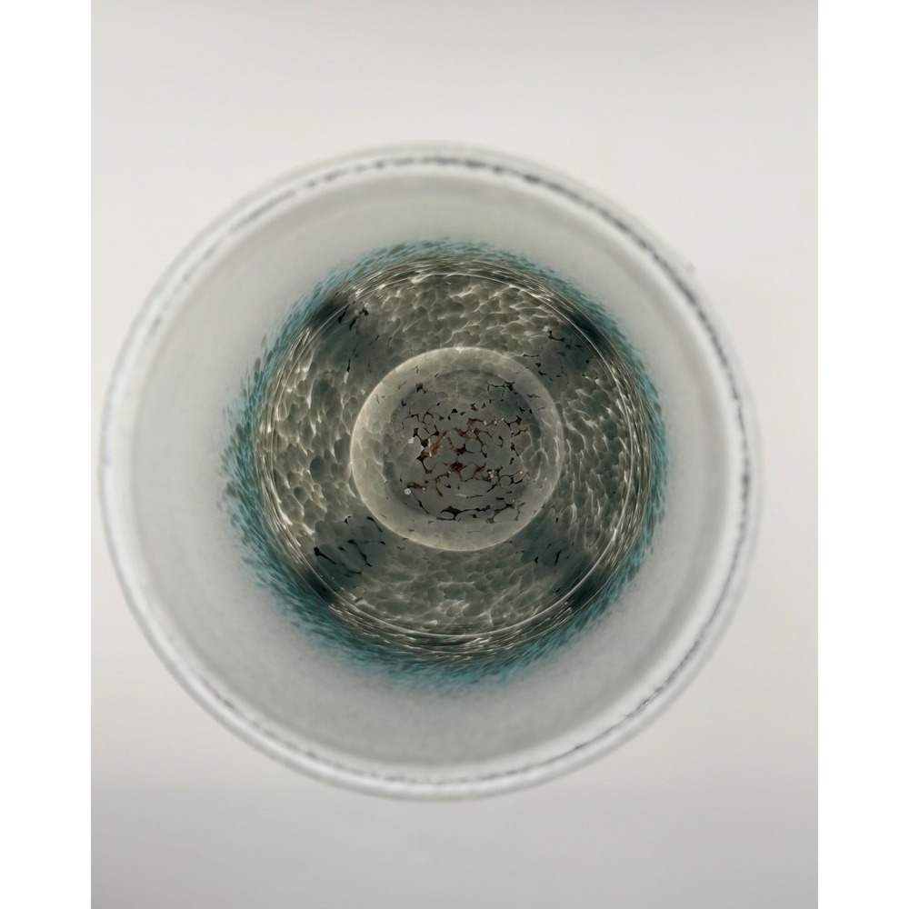 Frosted Ombre Glass Vessel with Wooden X-Base Stand White Blue Coastal Decor - Picture 3 of 4
